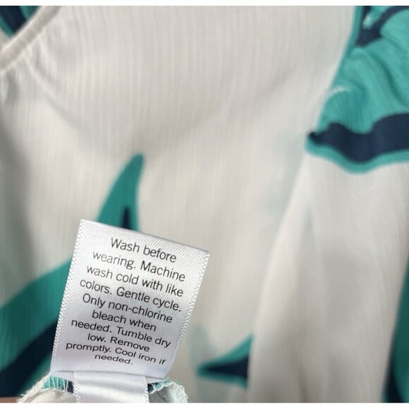 Nine West Woman XL Short Sleeve Blouse Green Floral Drawstring Neck Casual Top - Picture 4 of 5